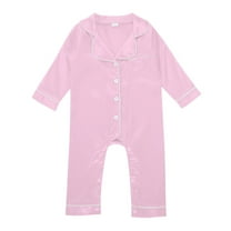 BOOMNY Baby Girl Boy Silk Pajamas Rompers Button Down Long Sleeve Satin Pj's Jumpsuit Toddler Comfort Sleepwear 0-3 Months