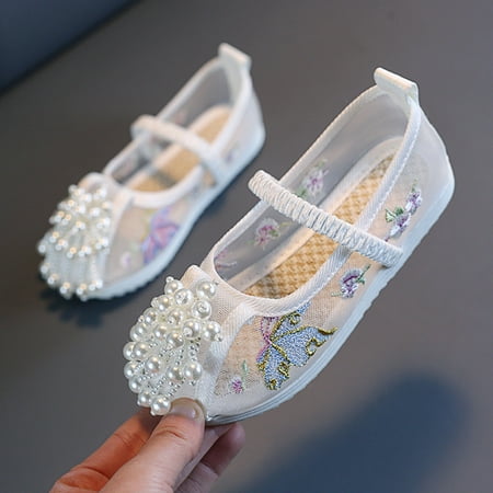 

Aayomet Girls Flat Bottomed Embroidered Sandals Fashionable Shoes Performance Children Girls Toddler Slip on Shoes White 2