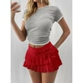 thumbnail image 5 of Women'S Y2K Lace Mini Skirt with Shorts A Line Hight Waisted Ruffle Skirt Skort Red XS, 5 of 8