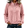 thumbnail image 5 of Women Quarter Zip Pullover Long Sleeve Velvet Sweatshirt Soft Cozy Lightweight Fall Winter Casual Loose Fit Tops Warm Outdoor Sports Wear M, 5 of 7