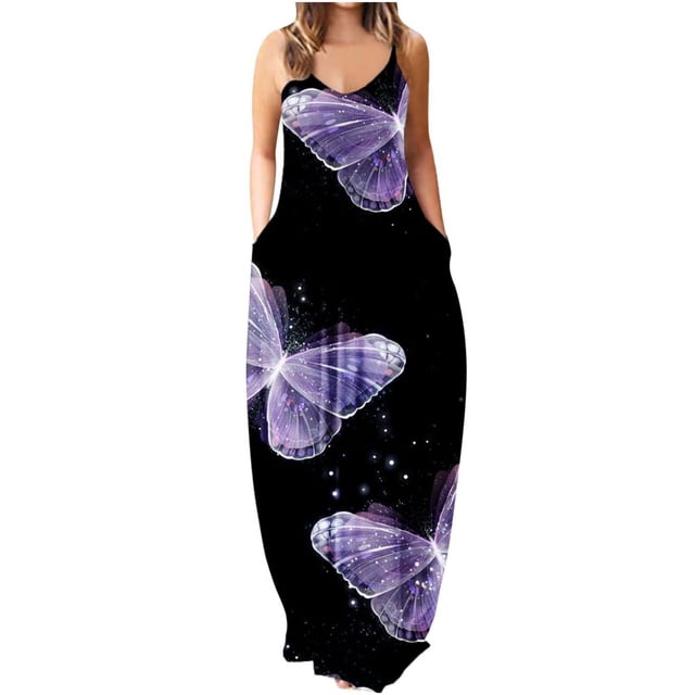 Robes pour Femmes Décontractées Sans Manches Grande Taille Amples Longues Maxi avec Poches Imprimé Boho Robe de Plage