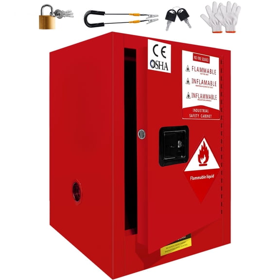4 Gallon Industrial Chemical Safety Cabinet, Fireproof Steel Storage for Flammable Liquids, Red, 23in