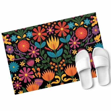 Colorful Mexico Floral Door Mat Abstract Yellow Orange Daisy Flowers Non Slip Absorbent Entrance Mat Washable Low Profile Indoor Doormat for Front Door Entryway Entry 20 x31