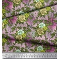 thumbnail image 2 of Soimoi Japan Crepe Satin Fabric Leaves & Grandiflora Roses Floral Print Fabric by the Yard 42 Inch Wide, 2 of 3