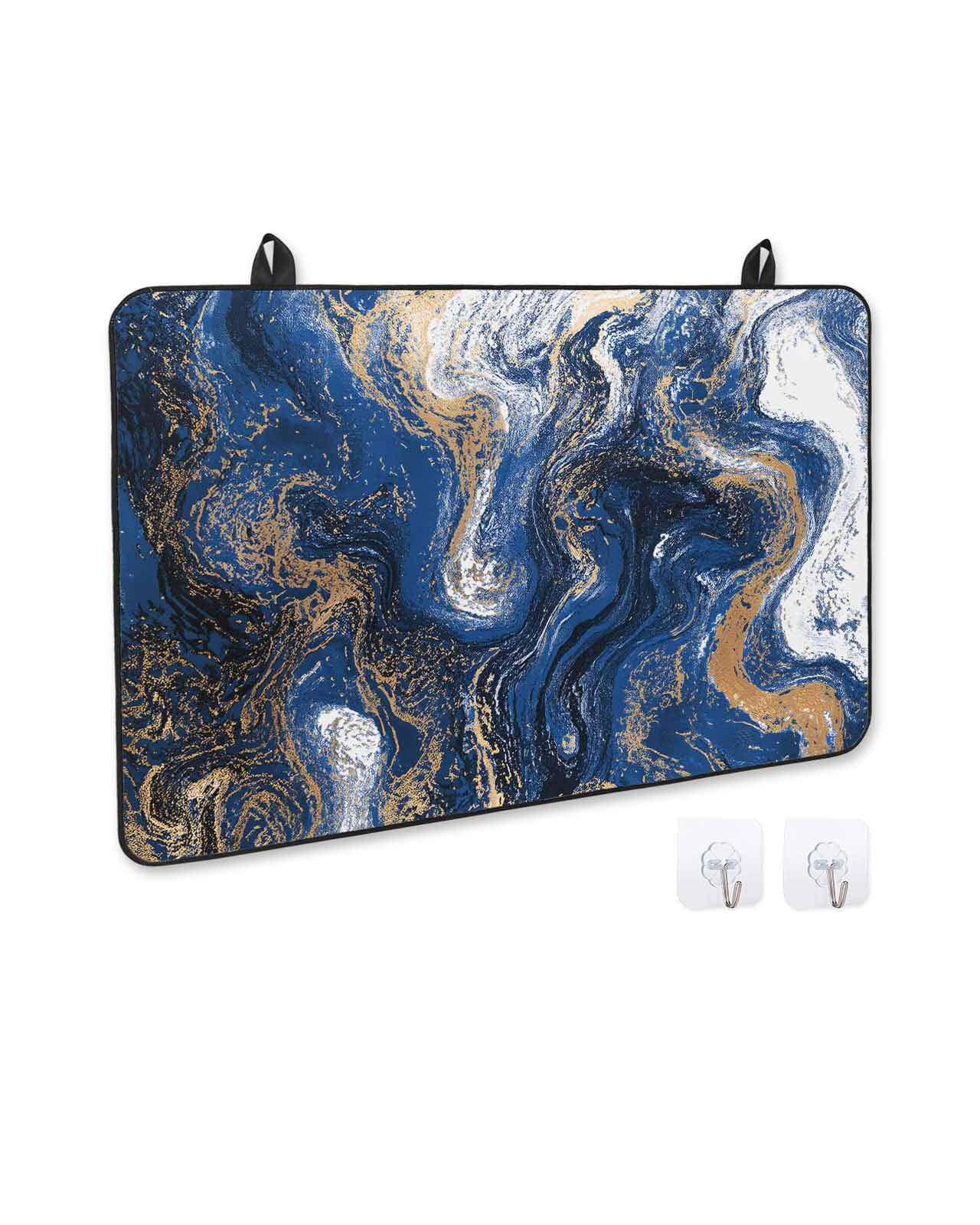 nqOlkjepod Large Induction Cooktop Protector Mat 24"x21", Blue Marble Stove Top Covers for Electric Stove, Modern Minimalist Abstract Fluid Art Stove Burner Cover Mats, Glass Top Stove Cover