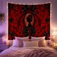 thumbnail image 2 of Profile Silhouette Inside an Oval Frame with Heart Locks and Bows, Romantic Gothic for Dark Art Lovers, Portrait Decor, Halloween Gift, Tapestry Wall Hanging for Den and Studio, 2 of 6
