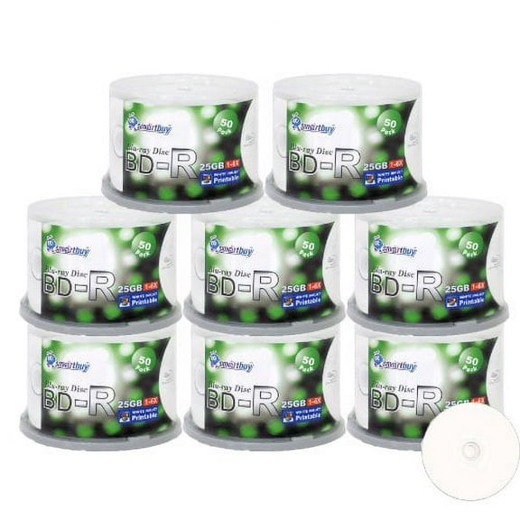Smartbuy 400-disc 25gb 6x Bd-r BDR Blu-ray Single Layer White Inkjet Hub Printable Blank Data Recordable Media Disc with