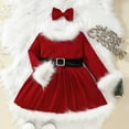 thumbnail image 2 of SuTry Girls Christmas Party Dress Long Sleeve Round Neck Solid Color with Bow Belt and Hairband Set Fall Winter Plush Funny Christmas Clothing for Kids 1-6 Years(Red#2,18 Months), 2 of 9