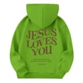 thumbnail image 4 of EANJE Pink Graphic Hoodie for Girls Girls Hoodies Kids 10-12 Years Long Sleeve Jesus Loves You Cute Sweatshirts Drawstring Pullover Trendy Hoodie Red Green 9-10Y, 4 of 6