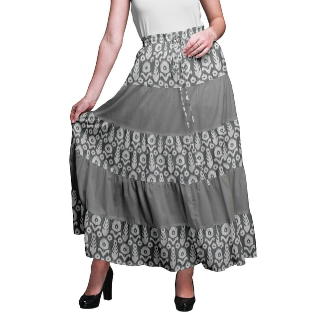 Bimba Jupes Maxi Imprimées Femmes Style Bohème Gitane Longue Jupe en Coton