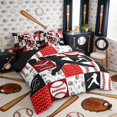 thumbnail image 2 of Erosebridal Red Black Baseball Patchwork Bedding Comforter Set, Sport Full Bedding Set for Boys and Girls, Black Reversible 7pcs, 2 of 6