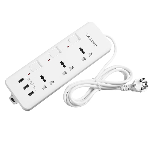 Bearachild Universal Smart Socket Surge Protector Power Strip es un cable de 2 m de diseño 6 en 1 con 3 puertos de carga USB y 3 salidas para enchufe de Accesorios para electrodomésticos Bearachild HA002560-00