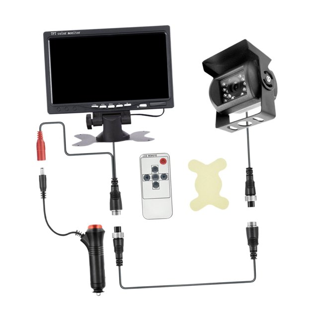 Cámara de visión trasera Monitor de vehículo con soporte de montaje ajustable, pantalla de 7 pulgadas, 18LED 15M