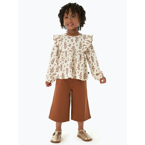 Modern Moments by Gerber Toddler Girl Ruffles Top and Wide Leg Pant Set, 2-Piece, Sizes 12 Months - 5T