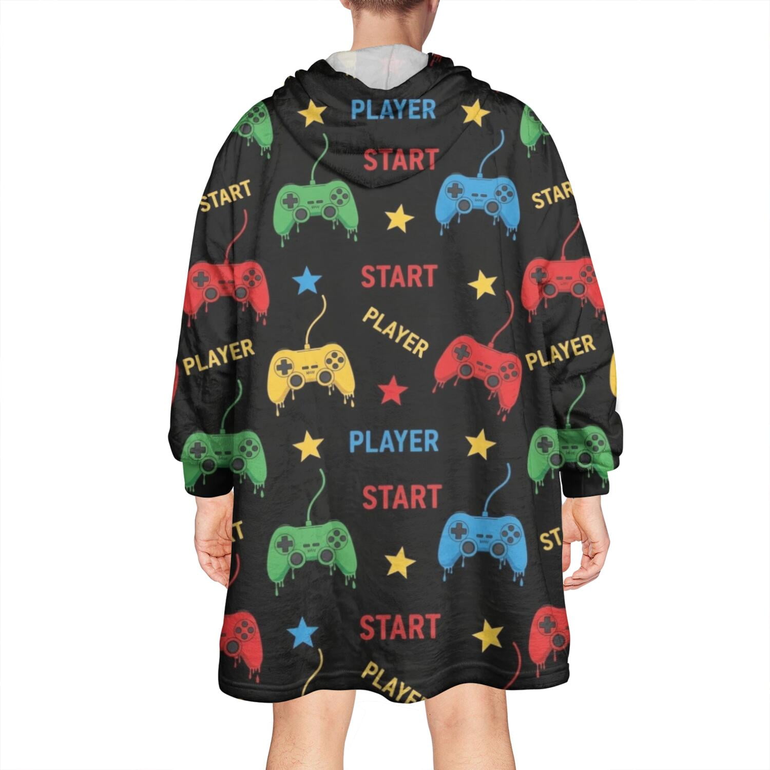 Wearable Oversized Blanket,Multicolor Controllers Games Icons Black Pattern Wearable Blanket Hoodie for Adults,Cozy Hooded Blankets with Super Pockets,Super Warm Fuzzy Pullover for Women & Men