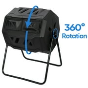 ZenSports 43Gal Outdoor Compost Tumbler Bin - Dual Chambers, Sliding Doors, Black,
