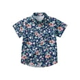 thumbnail image 6 of Raenseen Kids Boys Summer Hawaiian Shirts Floral Print Short Sleeve Button Shirts Tropical Luau Shirts Blouse Tops Type D 8-9, 6 of 7