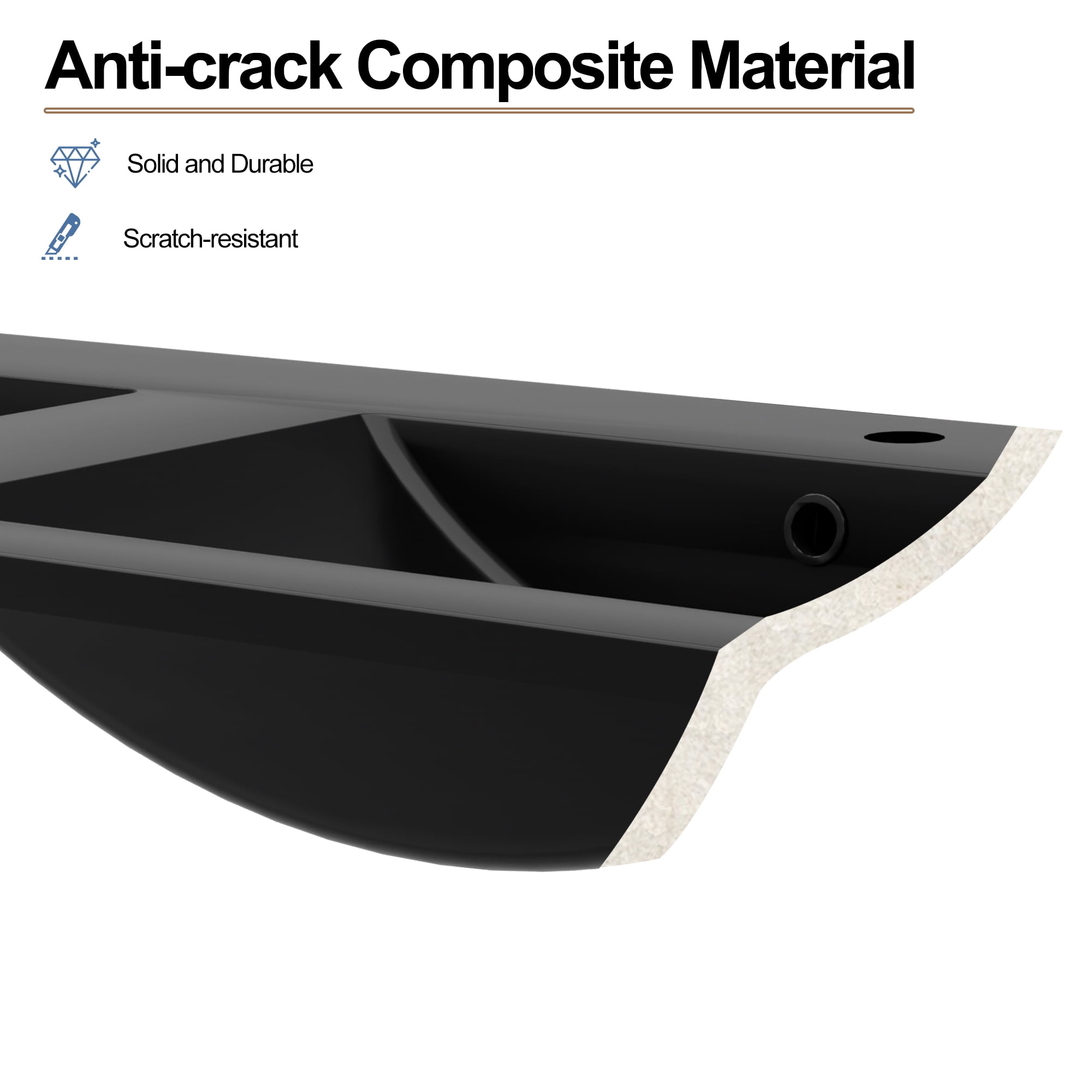 Eclife 72" Black Resin Integrated Double Bathroom Sink, Water Saving, Stain Resistant