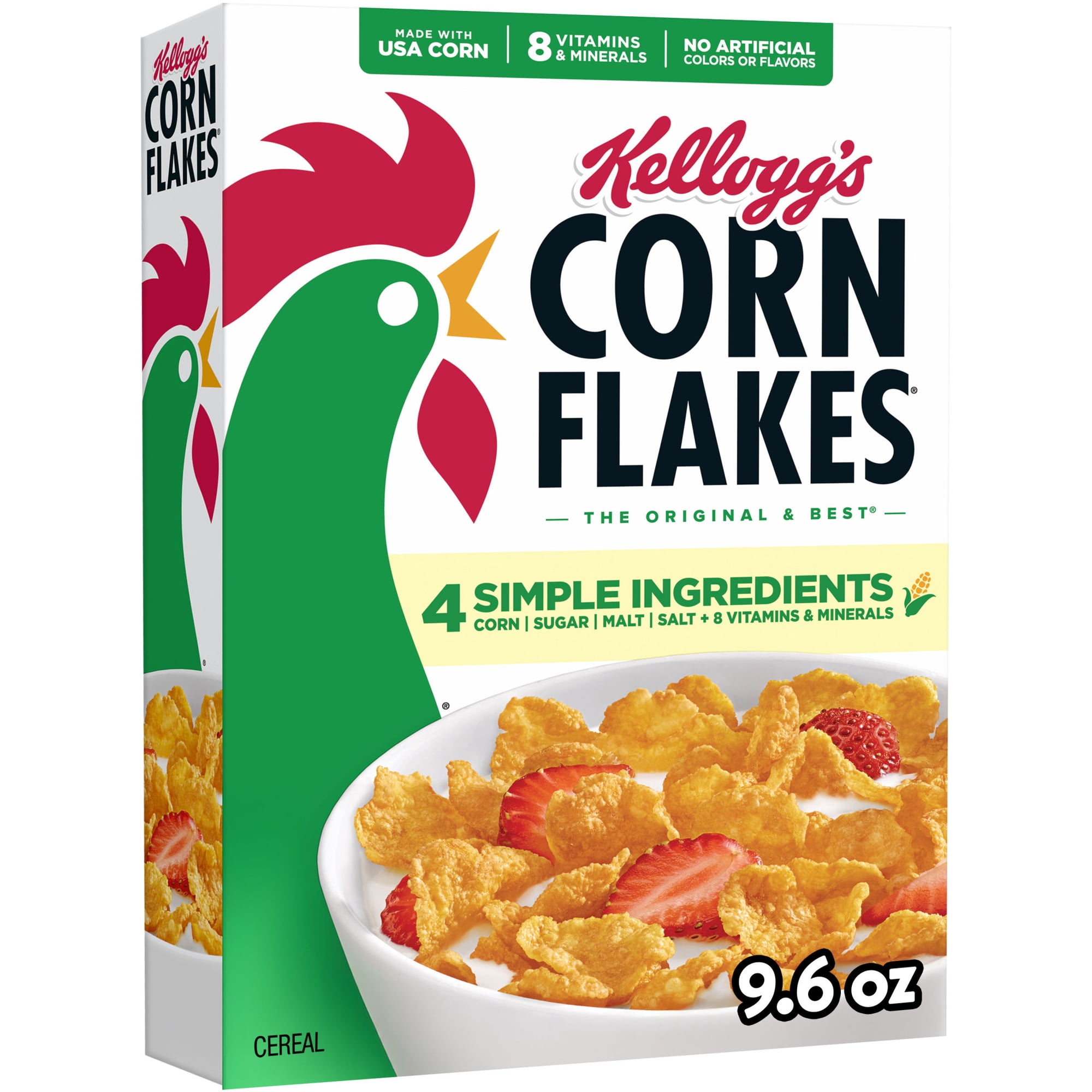 Kellogg's Corn Flakes Original Breakfast Cereal, 8 Vitamins and Minerals, 9.6 oz