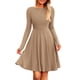 thumbnail image 1 of Vestido PRETTYGARDEN de Punto Acanalado en Línea A Manga Larga Caqui XL, 1 of 8