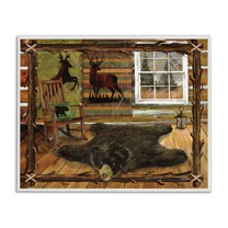 Stupell Industries Rustic Cabin with Border Animals & Insects Painting White Framed Art Print Wall Art, 14 x 11