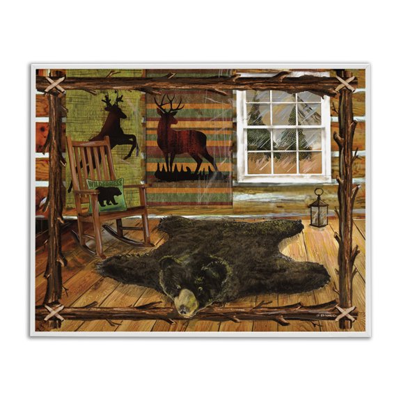 Stupell Industries Rustic Cabin with Border Animals & Insects Painting White Framed Art Print Wall Art, 14 x 11