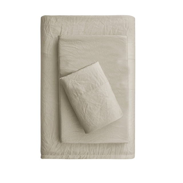 Mainstays Washed Ultra Soft Microfiber Bed Sheet Set, Twin-XL, Papyrus Beige, 3 Piece