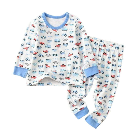 Ulitacool Outfits For Boy Long Sleeve Pajama Cartoon Print For Toddlers And Sleepwear Two Piece Homewear For Children Cozy Nightwear Outfit Sweet Wear Blue 18-24 Months