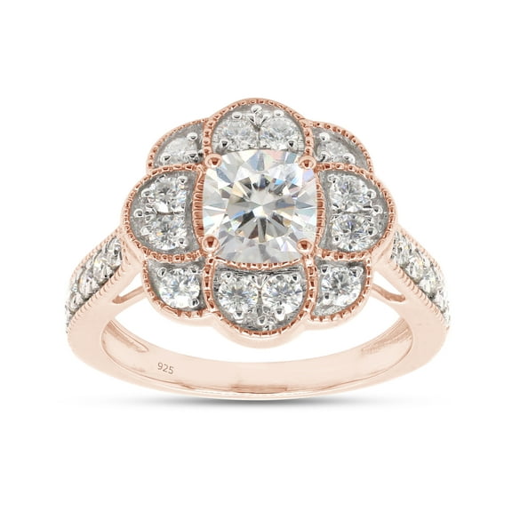 1 1/5 ct.t.w Center 6MM Cushion Cut Lab Created Moissanite Diamond Floral Halo Engagement Ring In 14K Rose Gold Over Sterling Silver (G-H Color, VVS1 Clarity, 1.40 Cttw)-4