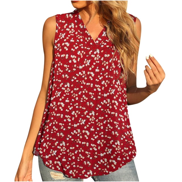 Camiseta sin mangas con cuello en V y estampado informal para mujer a la moda Fridja qr5242