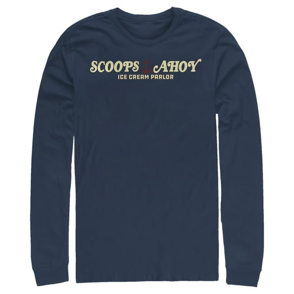 Netflix Men's Stranger Things Scoops Ahoy Nautical Logo Long Sleeve Shirt Navy Blue Small