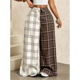 thumbnail image 3 of Women's Plaid Collared Wide Leg Pants, Elastic Waist Loose Fit Draped Palazzo Trousers for Everyday, Vacation & Casual Wear, 3 of 5