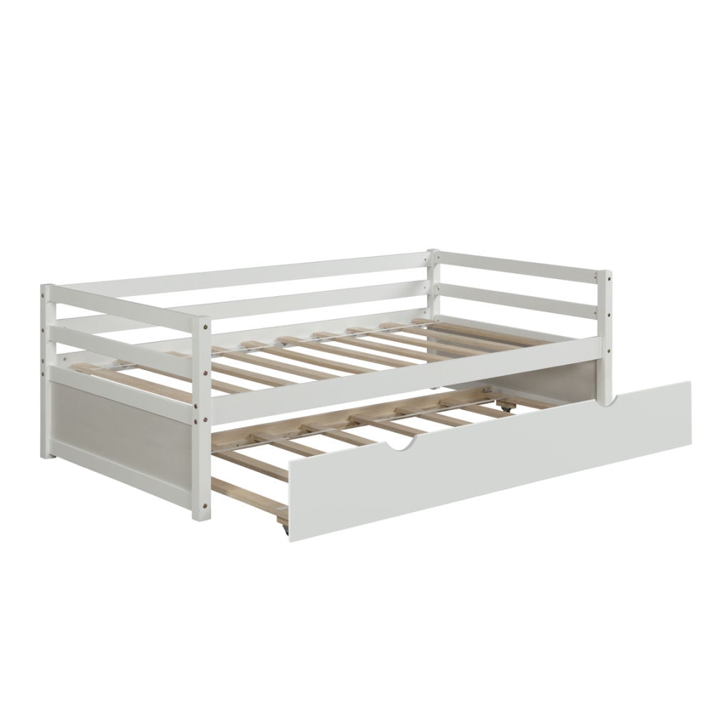 Kepooman Home Twin Extendable Daybed Sofa Bed with 2 Storage Drawers for Children, White Kepooman Home Twin Extendable Daybed Sofa Bed with 2 Storage Drawers for Children, White