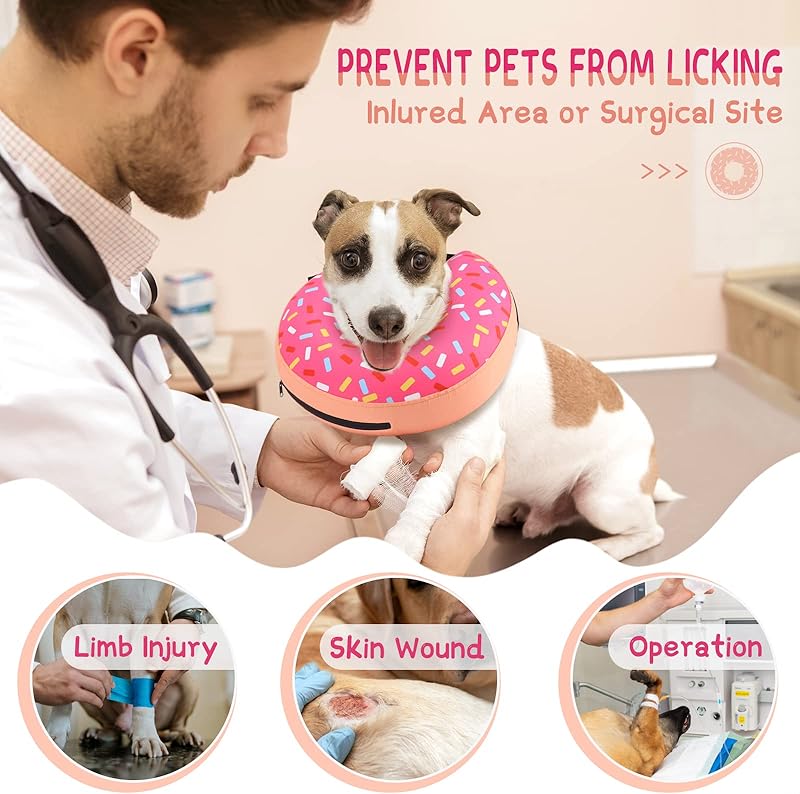 Inflatable Dog Cone Collar Alternative After Surgery, Doggie Neck Donut Collar Recovery ECollar, Soft Dog Cone for Small Medium Large Dogs