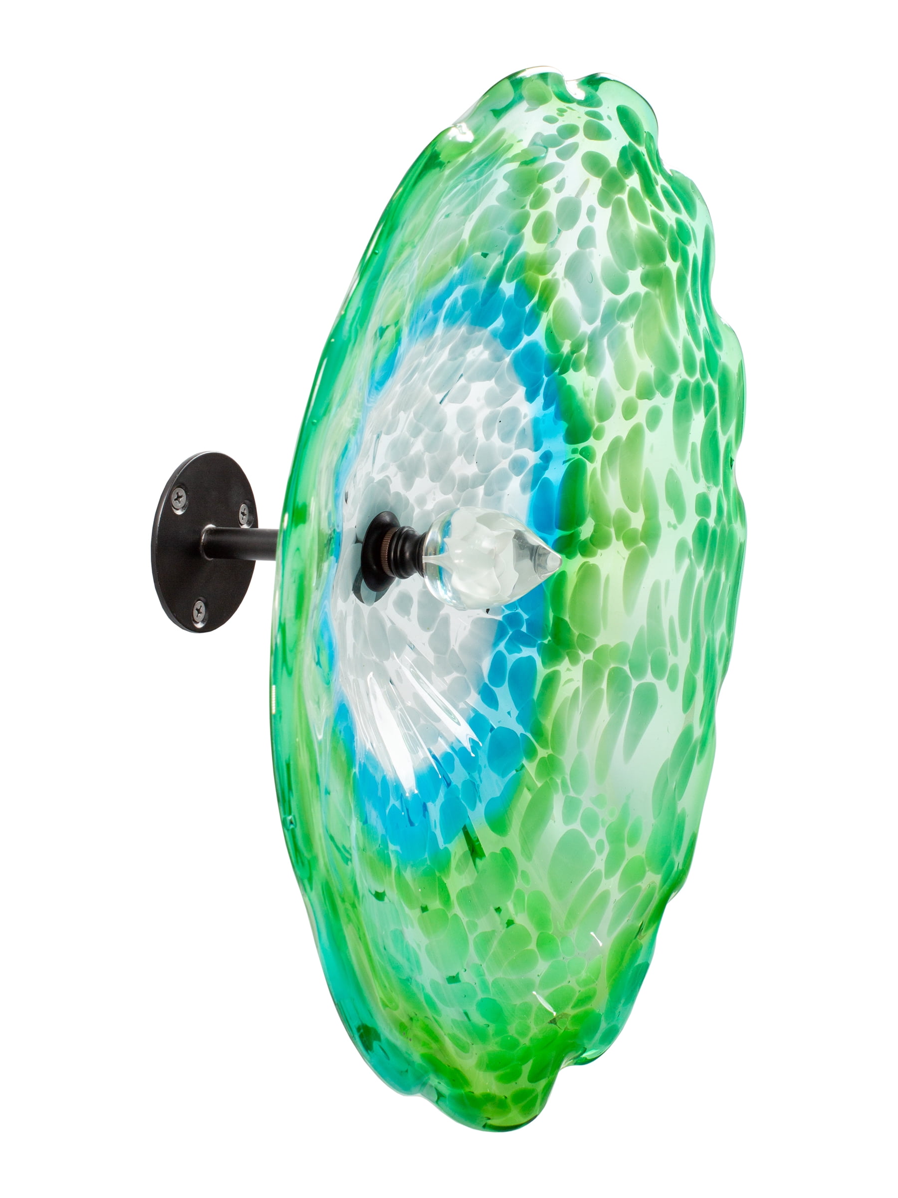 Fiore Hand Blown Art Glass Wall Décor with Floral Finial Centerpiece, Green 14" Diameter