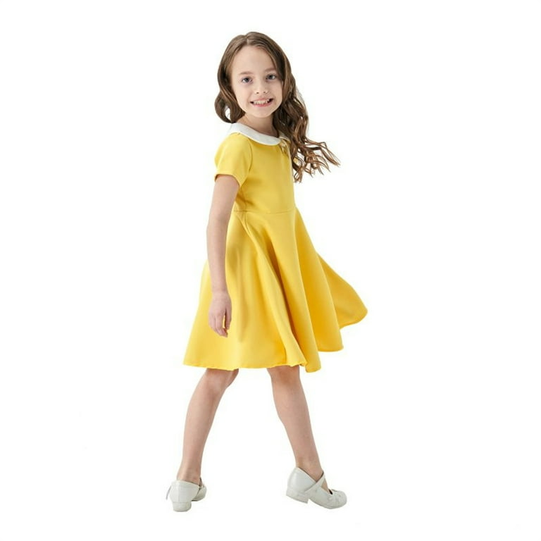 Girl Dresses Kids Girl's Spring Summer Print Short Sleeve Princess Dress  Baby Girl Dress Yellow 2 Years-3 Years - Walmart.com
