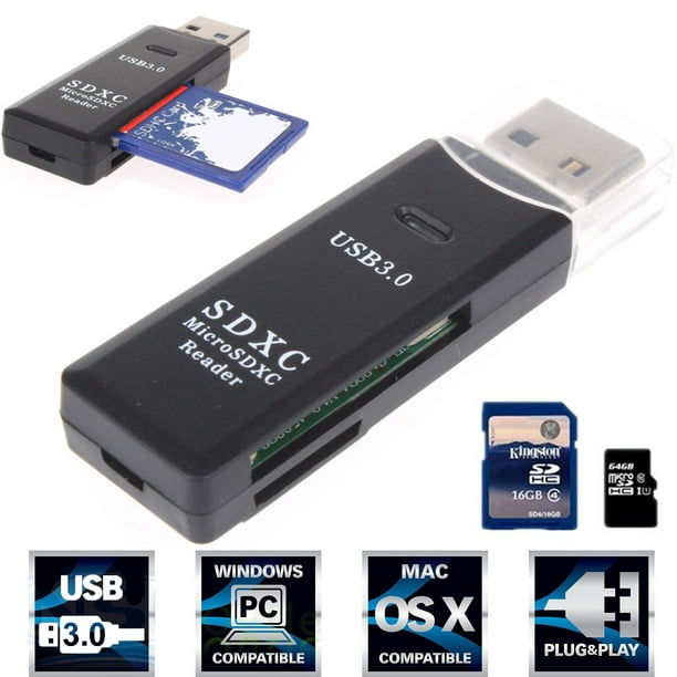 Adaptateur mini lecteur de carte mémoire USB 3.0 5 Gbit/s Micro SD SDXC TF  T-Flash 2 en 1, lecteur de carte SD USB 3.0 pour cartes SDXC, SDHC, SD