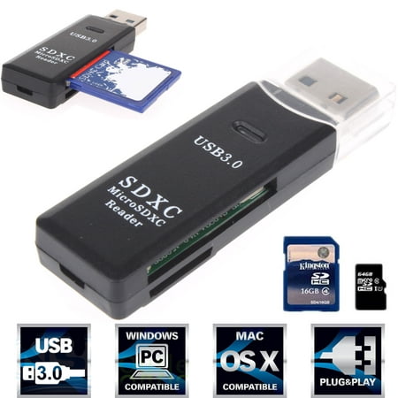 USB card reader USB 3.0 Adapter, SD/Micro SD Card Reader for Windows, Mac, Linux, and Certain