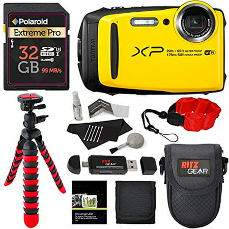 Fujifilm FinePix XP120 Waterproof Digital Camera Yellow + Polaroid 32GB (Best Fujifilm Polaroid Camera)