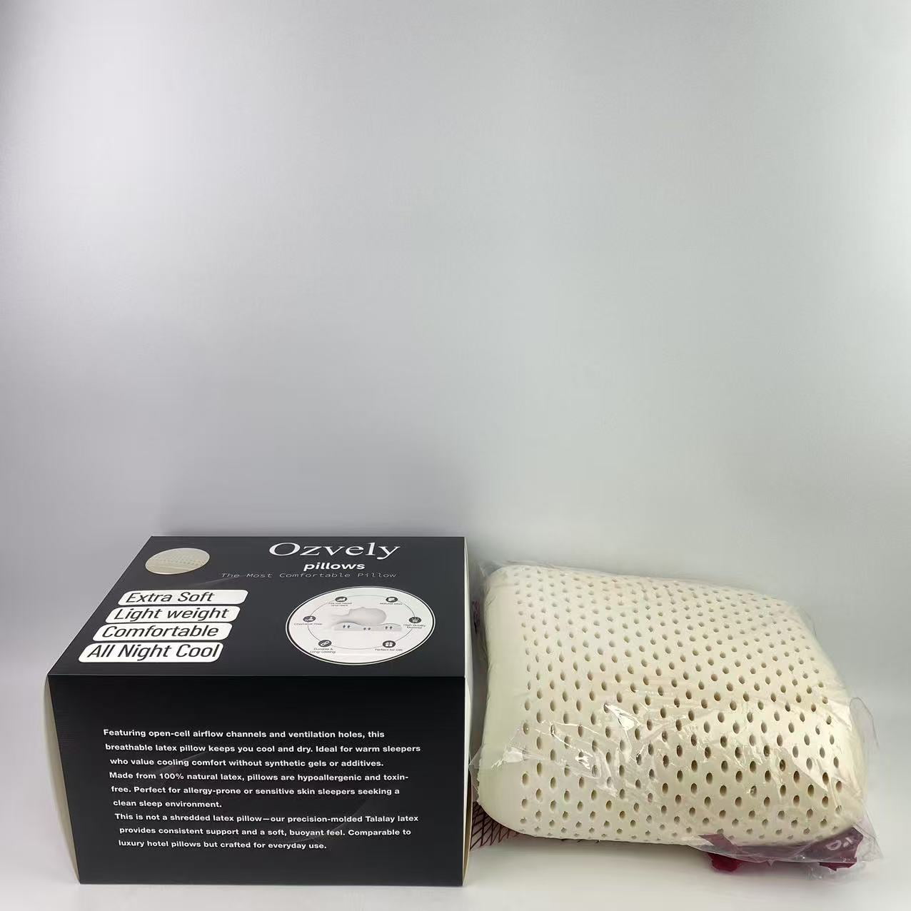 Ozvely pillows,Latex Pillow, Natural Cooling Latex, Medium Firm, Ergonomic Support for Side, Back & Stomach Sleepers. Breatthable Comfort. 24 × 16 inches