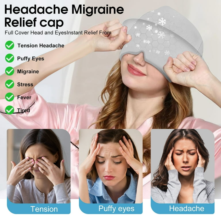 Women Girls Gel Migraine Relief Cap Head Hot Cold Therapy Headache Ice Hat Stress Relax Pain Pack Eye Mask Massage Tool - 66
