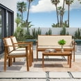 thumbnail image 4 of Devoko 4 Pieces Wood Patio Conversation Set Acacia Outdoor Furniture Set with Cushions and Side Table Beige, 4 of 7
