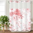 thumbnail image 3 of Pink Floral Art No Hook Shower Curtain Waterproof, Bathroom Curtains with Snap in Liners and See Through Top Window, Watercolor Botanical Spring Flowers Hotel Style Bathtub Curtains Shower 72"Wx96"L, 3 of 8