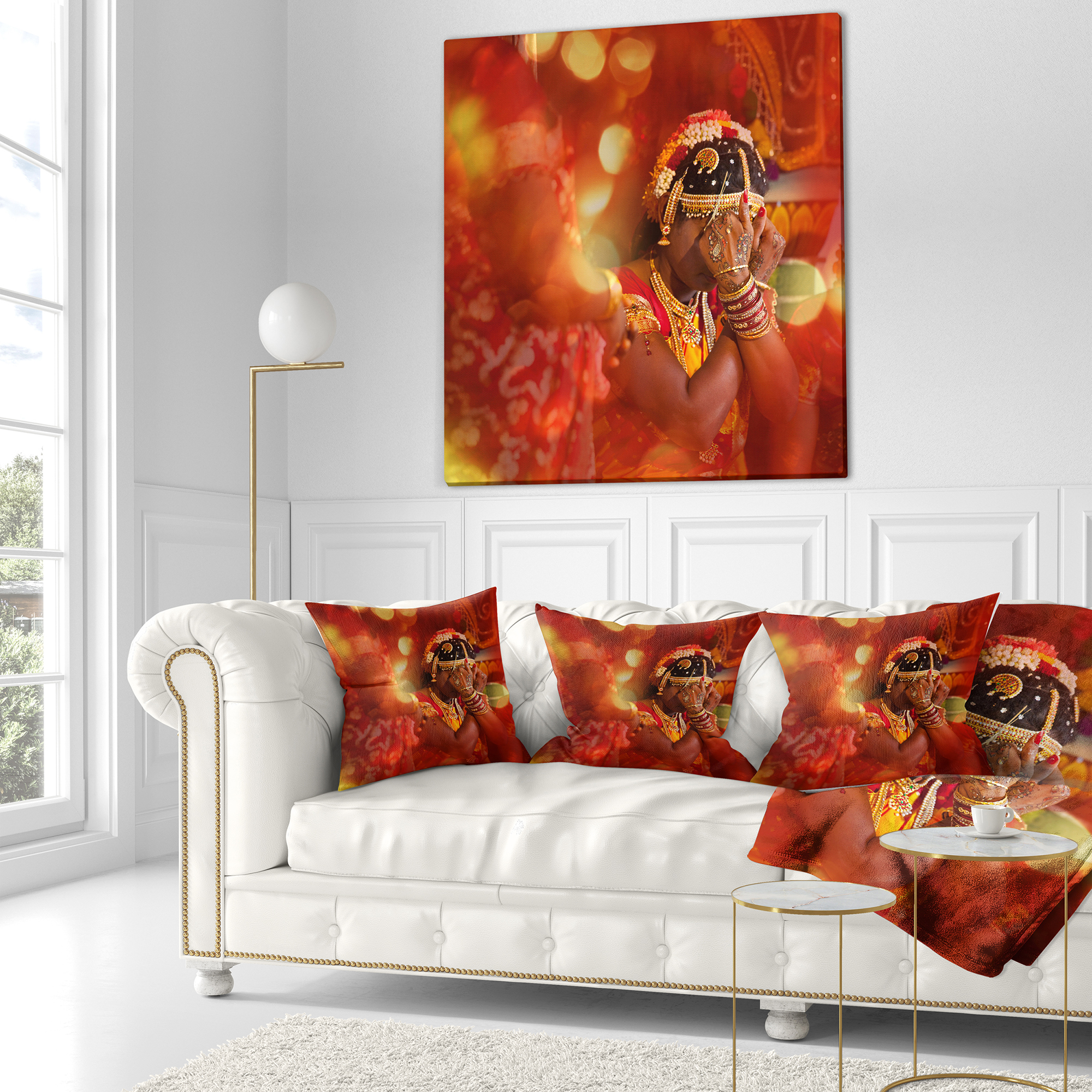 Designart Bride in Typical Hindu Wedding - Modern Portrait Throw Pillow - 18x18