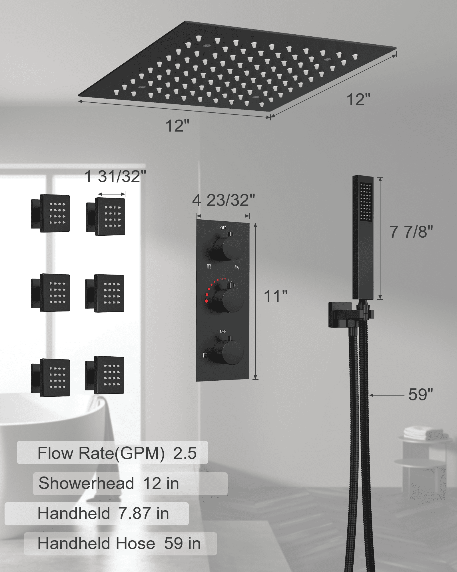 LED Thermostatic Shower Faucet Set with Remote Control Shower