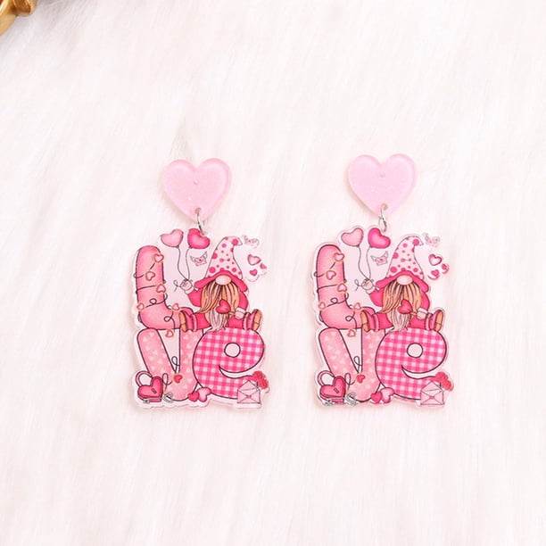 Pendientes de corazón de San Valentín - Pendientes de acrílico para mujer, 1 par, joyería roja y rosa