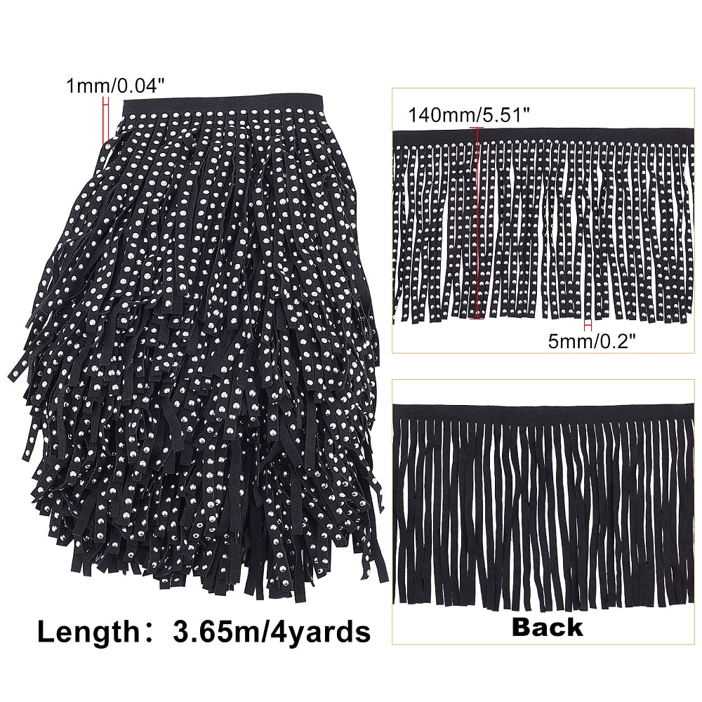 4 Yards 5.5 Inches Suede Fringe Trim Rivet Leather Fringe Trim Leather Tassel Fringe Lace Ribbon for DIY Sewing Craft Garment
