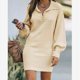 thumbnail image 1 of Suéter de mujer europeo y americano Suéter de mujer de largo medio Vestido de suéter de mujer Vestido largo de punto de color sólido con mangas abullonadas y solapa, 1 of 6