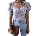 thumbnail image 1 of Top Elegante de Mujer Puff Manga Corta ANGGREK AH3027 Ruched Back Floral Slim Fit, 1 of 6