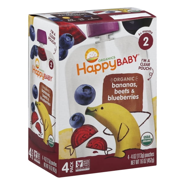 (4 Pouches) Happy Baby Organic Simple Combos Bananas Beets